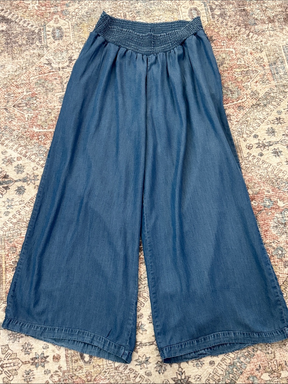 Wide Leg Lyocell Pull-On Smocked Waist Pants